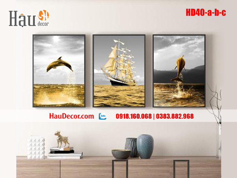 Tranh treo tường hiện đại 3D bộ 3 bức Biển Khơi HD40-a-b-c