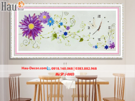 Kit tranh thêu ruy băng Đồng hồ Hoa Leo Tím J-0003