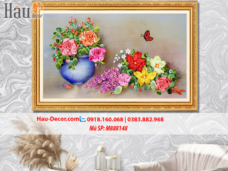 Kit tranh thêu ruy băng Bình Hoa Nghệ Thuật M888148