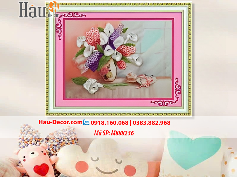 Kit tranh thêu ruy băng Lọ Hoa Rum Nghệ Thuật M888256