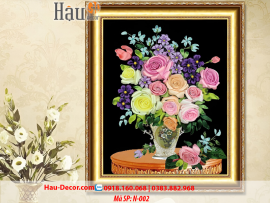 Kit tranh thêu ruy băng Lọ Hoa Nghệ Thuật N-002