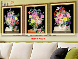Kit tranh thêu Ruy Băng Bộ 3 bức Lọ Hoa Nghệ Thuật N-002 & N-003 & N-004