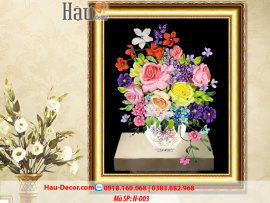 Kit tranh thêu ruy băng Lọ Hoa Nghệ Thuật N-003