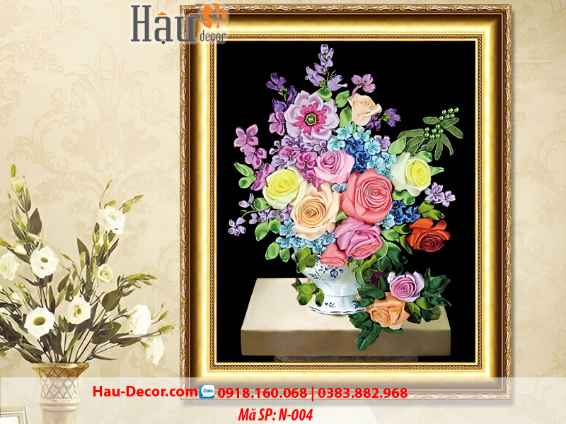 Kit tranh thêu ruy băng Lọ Hoa Nghệ Thuật N-004