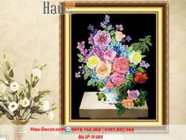 Kit tranh thêu ruy băng Lọ Hoa Nghệ Thuật N-004