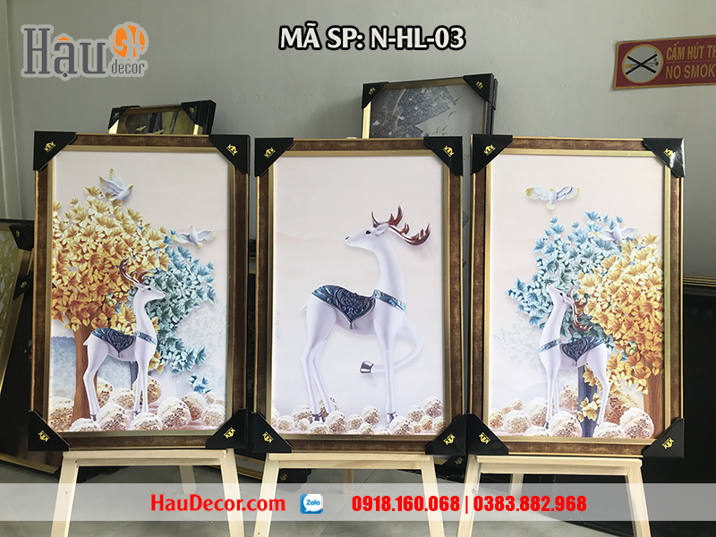 Tranh treo tường hiện đại 3D bộ 3 bức Hươu Tài Lộc N-HL-03