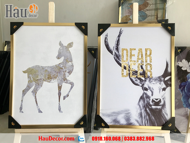Tranh treo tường hiện đại 3D bộ 3 bức Hươu Tài Lộc N-HL-06