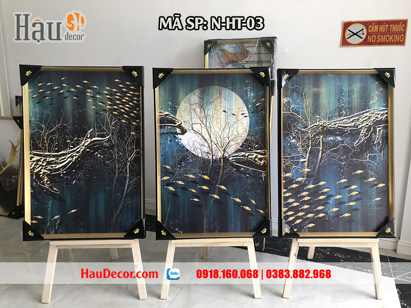 Tranh treo tường hiện đại 3D bộ 3 bức Rừng Vàng Biển Bạc N-HT-03