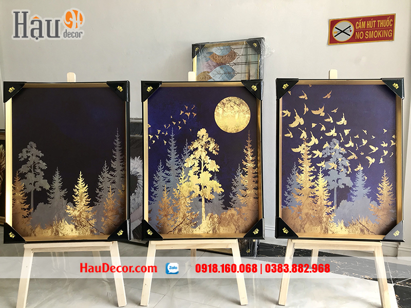 Tranh treo tường hiện đại 3D bộ 3 bức Rừng Vàng Biển Bạc N-RV-11