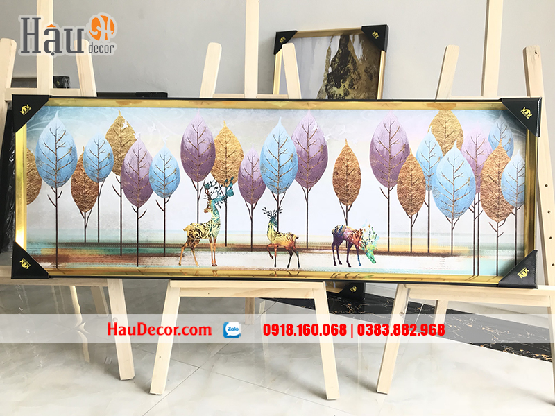 Tranh treo tường hiện đại 3D Hươu Tài Lộc 17630979