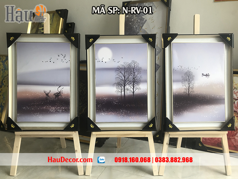 Tranh treo tường hiện đại 3D bộ 3 bức Rừng Vàng Biển Bạc N-RV-01