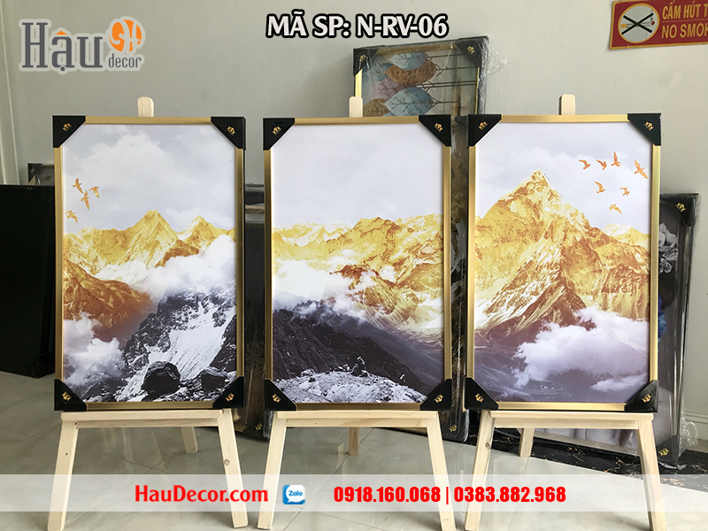 Tranh treo tường hiện đại 3d bộ 3 bức Rừng Vàng Biển Bạc N-RV-06
