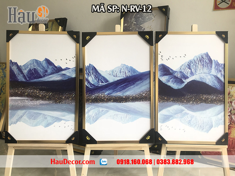 Tranh treo tường hiện đại 3D bộ 3 bức Rừng Vàng Biển Bạc N-RV-12