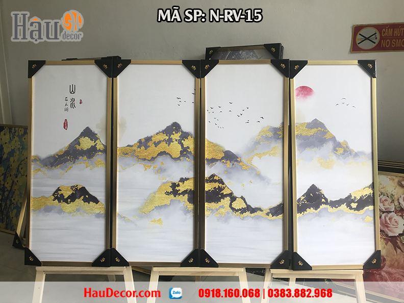 Tranh treo tường hiện đại 3D ghép bộ 4 bức Sơn Thủy Hữu Tình N-RV-15