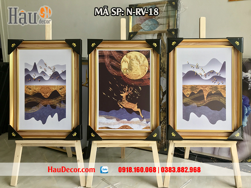 Tranh treo tường hiện đại 3D bộ 3 bức Rừng Vàng Biển Bạc N-RV-18