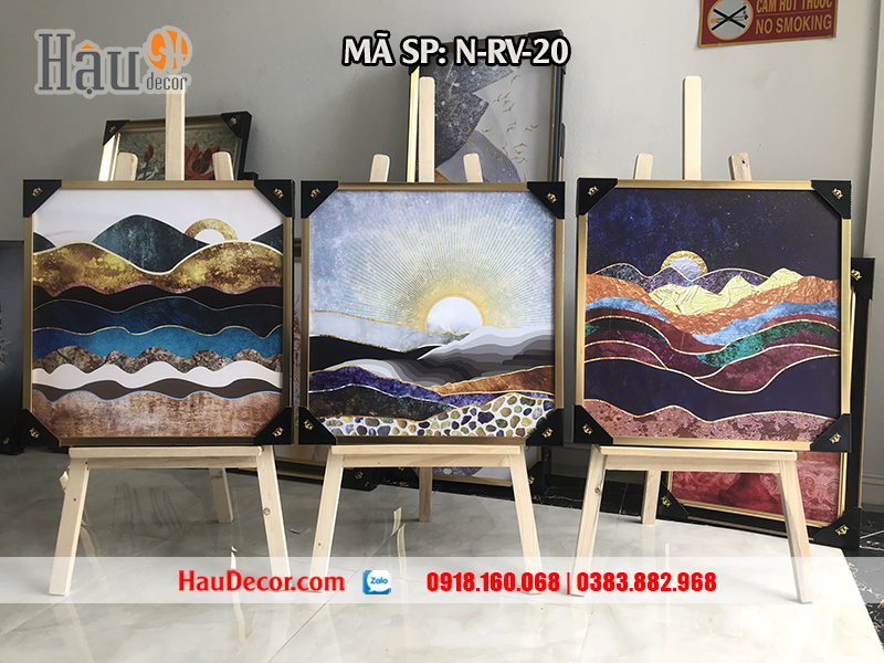 Tranh treo tường hiện đại 3d bộ 3 bức Rừng Vàng Biển Bạc N-RV-20