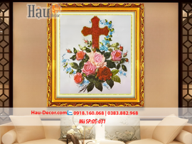 Kit tranh thêu ruy băng Cây Thánh Giá Hoa Hồng OS-031