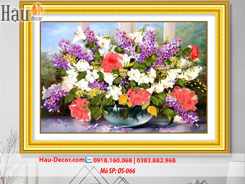 Kit tranh thêu ruy băng Lọ Hoa Nghệ Thuật OS-066 