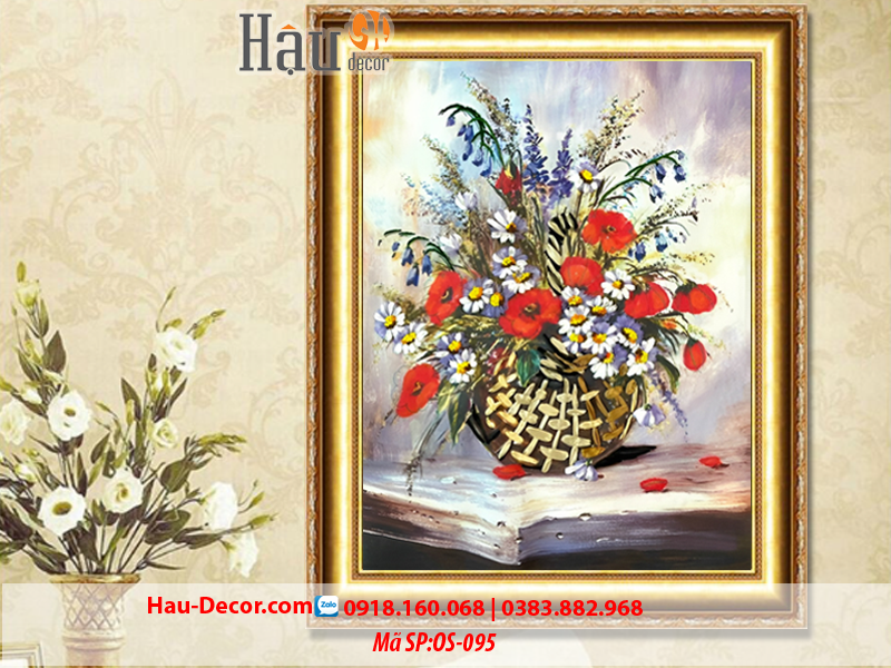 Kit tranh thêu ruy băng Giỏ Hoa Poppy Nghệ Thuật OS-095