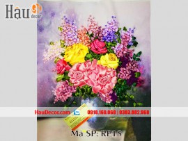 Tranh Thêu Ruy Băng Lọ Hoa Hồng Khoe Sắc RP18