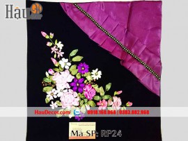 Gối Ôm Thêu Tay Ruy Băng Hoa Hồng Tím RP24