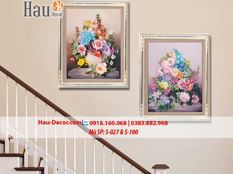 Kit tranh thêu ruy băng Bộ 2 bức Lọ Hoa Nghệ Thuật S-027 & S-100