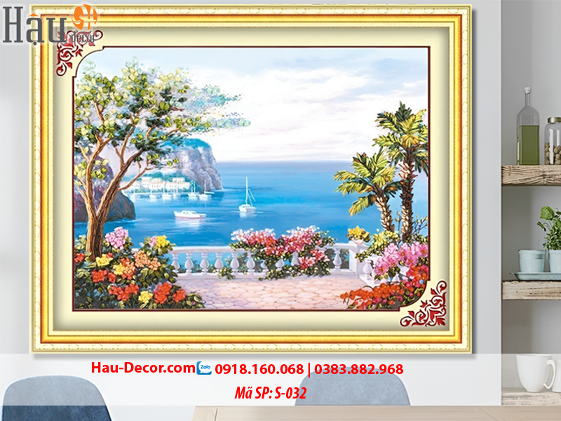 Kit tranh thêu ruy băng Cảnh Đẹp Bên Biển S-032