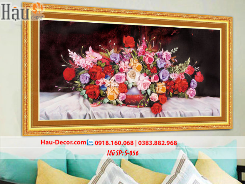 Kit tranh thêu ruy băng Lọ Hoa Hồng Nghệ Thuật S-056