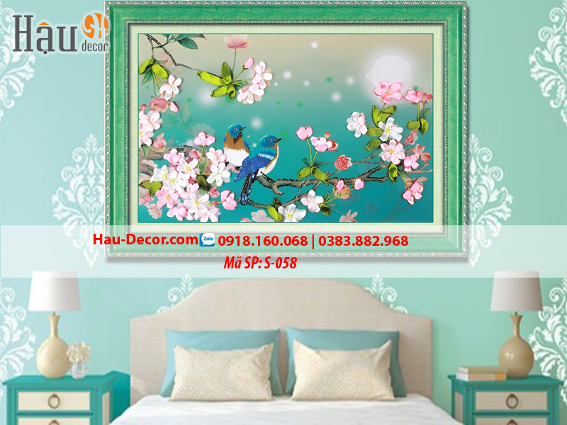 Kit tranh thêu ruy băng Uyên Ương Hạnh Phúc S-058