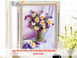 Kit tranh thêu ruy băng Lọ Hoa Cúc Họa Mi S-060