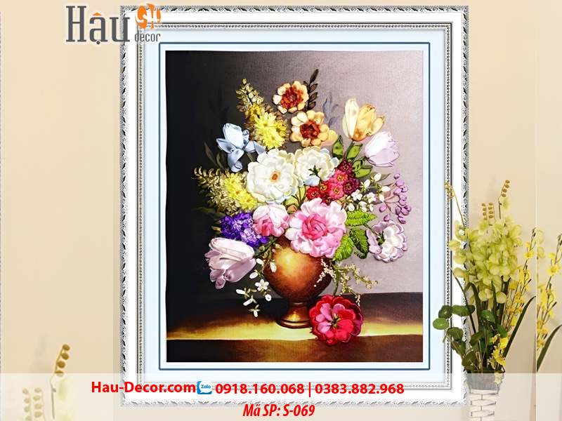 Kit tranh thêu ruy băng Lọ Hoa Nghệ Thuật S-069