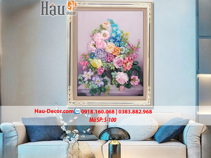 Kit tranh thêu ruy băng Lọ Hoa Nghệ Thuật S-100
