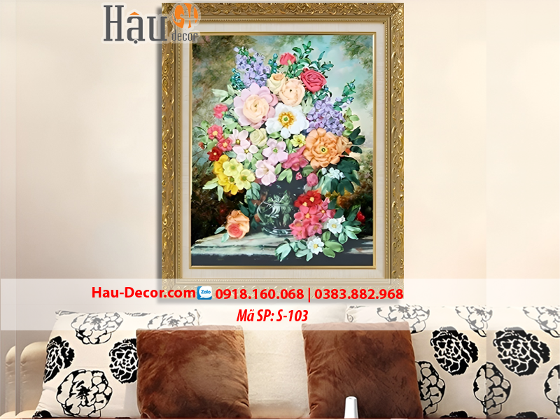 Kit tranh thêu ruy băng Lọ Hoa Nghệ Thuật S-103