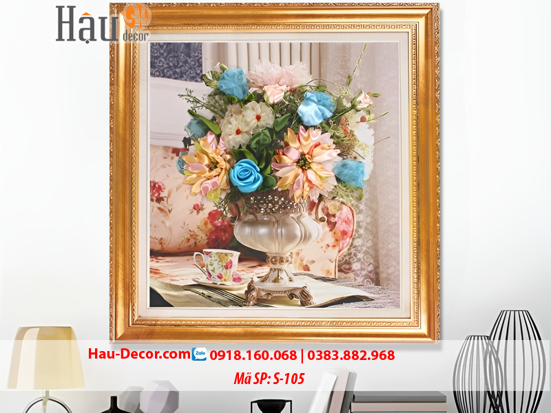 Kit tranh thêu ruy băng Lọ Hoa Nghệ Thuật S-105