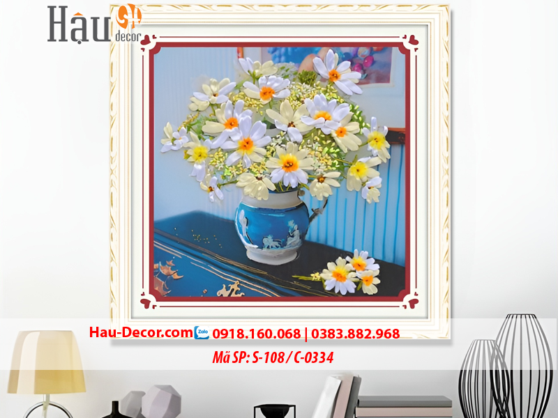 Kit tranh thêu ruy băng Lọ Hoa Nghệ Thuật S-108 / C-0334