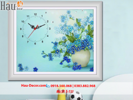Kit tranh thêu ruy băng Đồng hồ Lọ Hoa Xanh Nghệ Thuật S-131
