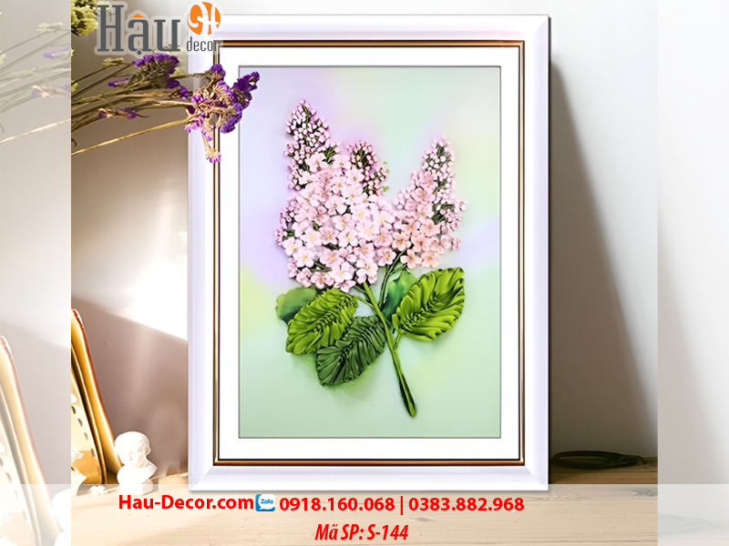 Kit tranh thêu ruy băng Cành Hoa Lilac - Hoa Tử Đinh Hương S-144