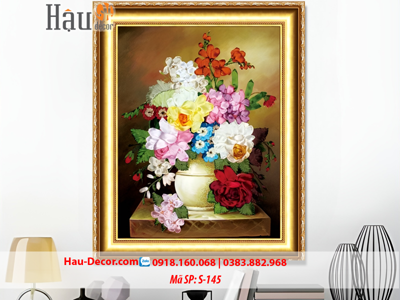 Kit tranh thêu ruy băng Lọ Hoa Nghệ Thuật S-145