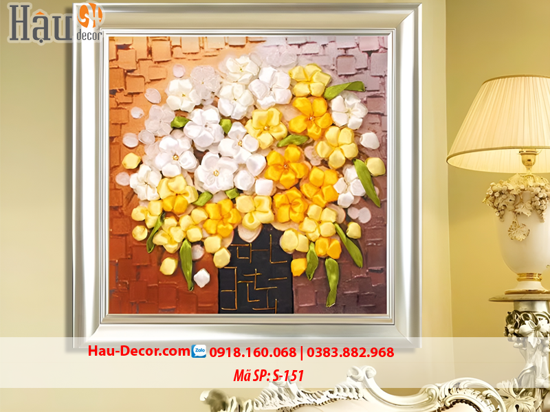 Kit tranh thêu ruy băng Lọ Hoa Nghệ Thuật S-151