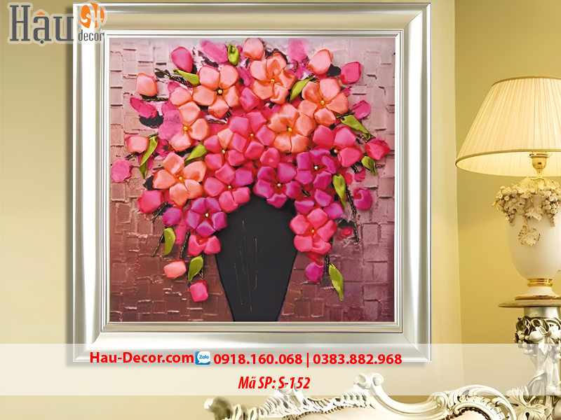 Kit tranh thêu ruy băng Lọ Hoa Nghệ Thuật S-152