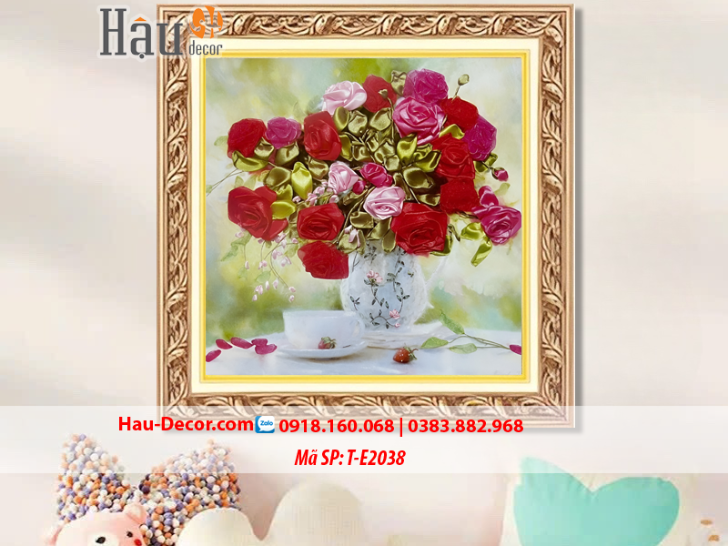 Kit tranh thêu ruy băng Thưởng Trà Ngắm Hoa T-E2038