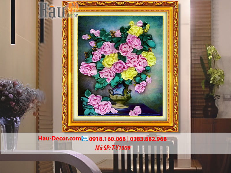 Kit tranh thêu ruy băng Lọ Hoa Hồng Nghệ Thuật T-Y1009
