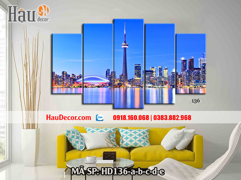 Tranh treo tường hiện đại 3D bộ 5 bức Thành Phố Về Đêm HD136-a-b-c-d-e
