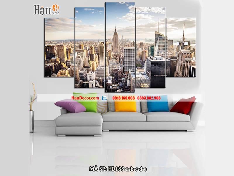 Tranh treo tường hiện đại 3D bộ 5 bức New York HD188-a-b-c-d-e