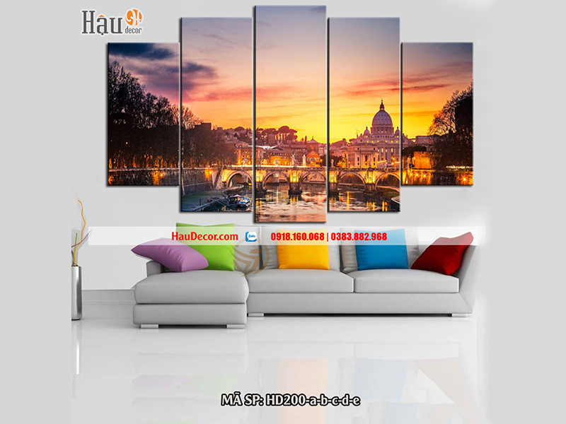 Tranh treo tường hiện đại 3D bộ 5 bức Đô Thị Châu Âu HD200-a-b-c-d-e