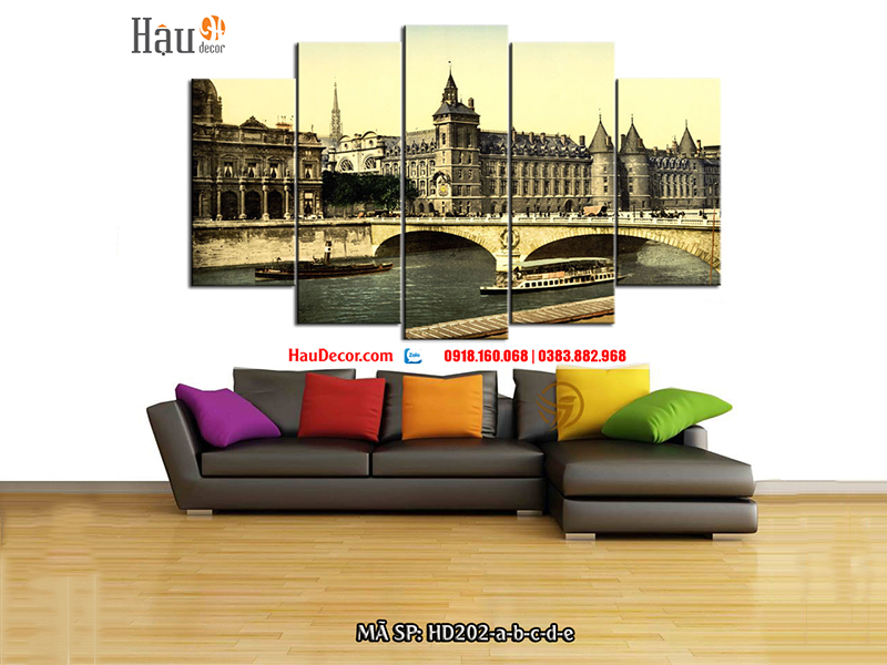 Tranh treo tường hiện đại 3D bộ 5 bức Cầu Sông Seine HD202-a-b-c-d-e