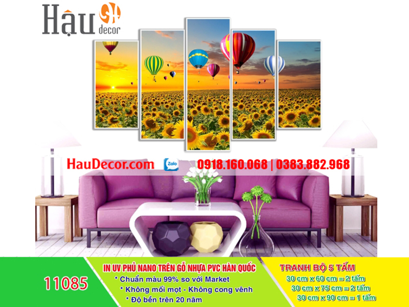 Tranh treo tường hiện đại 3D bộ 5 bức Cánh Đồng Hoa Hướng Dương 11085