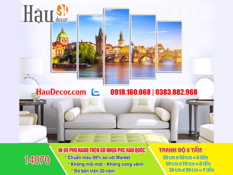 Tranh treo tường hiện đại 3D bộ 5 bức Cầu Sông Seine 14070