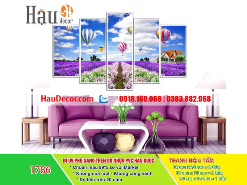 Tranh treo tường hiện đại 3D bộ 5 bức Cánh Đồng Bất Tận 1786