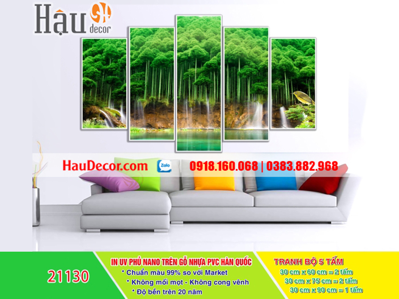 Tranh treo tường hiện đại 3D bộ 5 bức Rừng Nhiệt Đới 21130